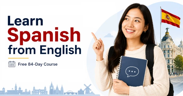 English speaker learning practical Spanish through an 84-lesson beginner guide for everyday life in Spain